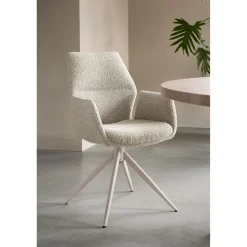 Pronto Wonen Eetkamerstoel Faido bouclé lichtbruin poot grijs