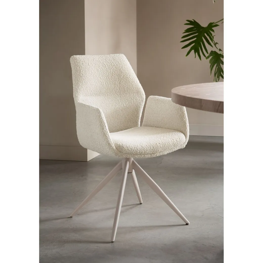 Hot Pronto Wonen Eetkamerstoel Faido bouclé ecru poot grijs