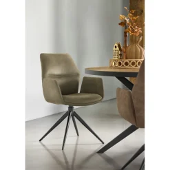 Discount Pronto Wonen Eetkamerstoel Faido microvezel groen poot zwart