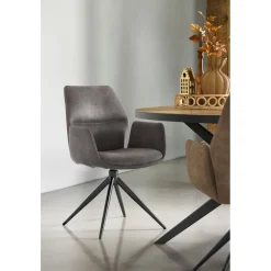 Outlet Pronto Wonen Eetkamerstoel Faido microvezel antraciet poot zwart