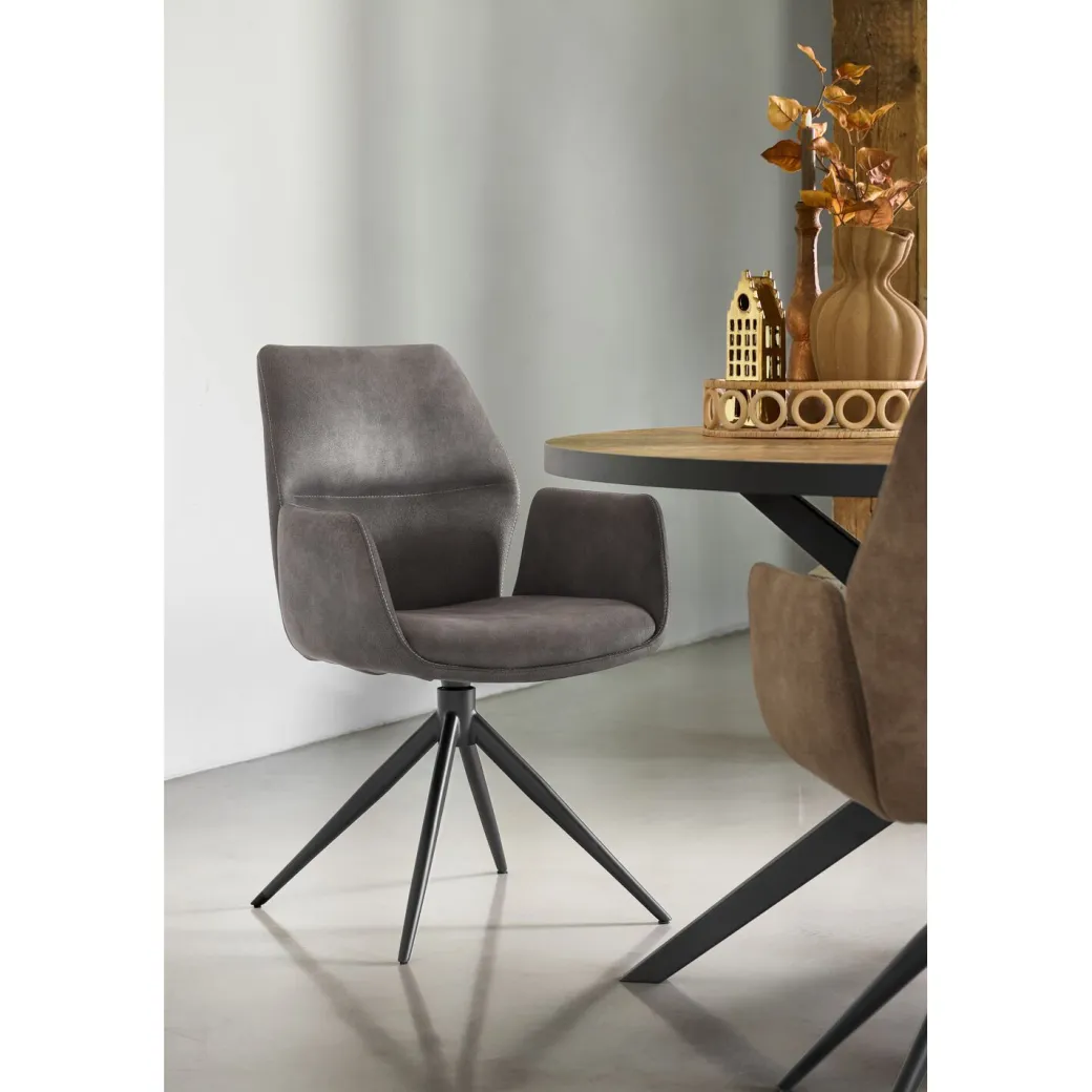 Outlet Pronto Wonen Eetkamerstoel Faido microvezel antraciet poot zwart