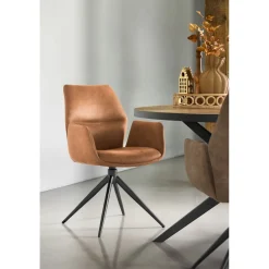 Outlet Pronto Wonen Eetkamerstoel Faido microvezel cognac poot zwart