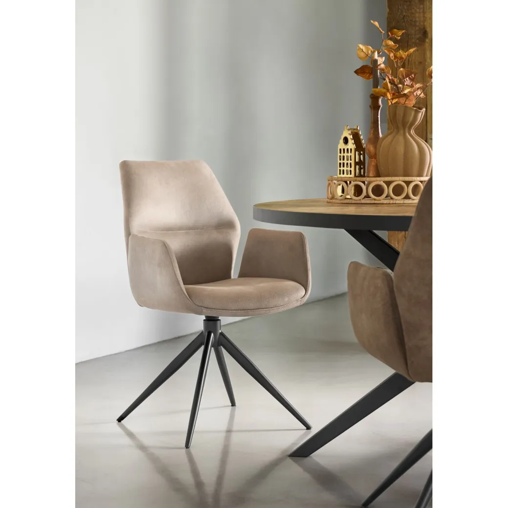 Outlet Pronto Wonen Eetkamerstoel Faido microvezel lichtbeige poot zwart