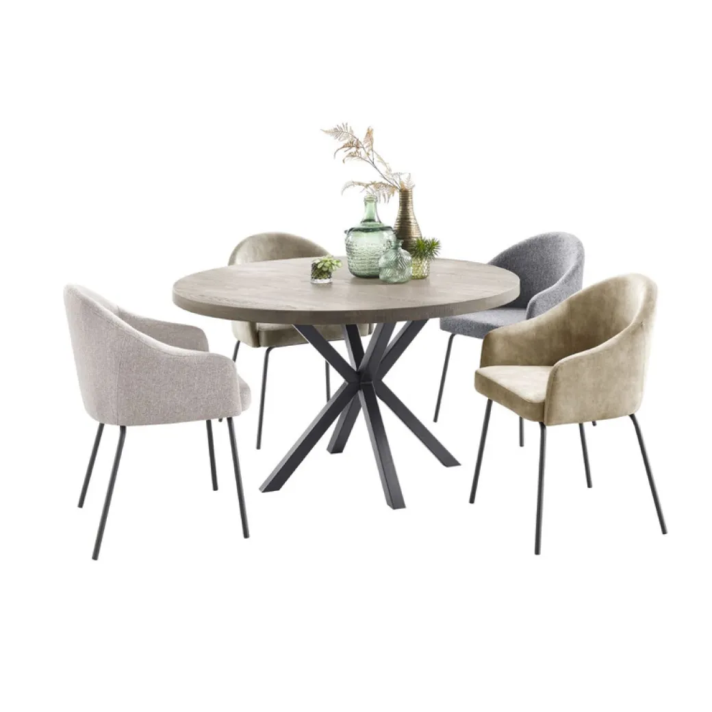 Hot Pronto Wonen Eettafel Tavolo eikenhout 130 cm rond lichtgrijs
