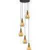 Pronto Wonen Hanglamp Felinio amber glas 5-lichts rond