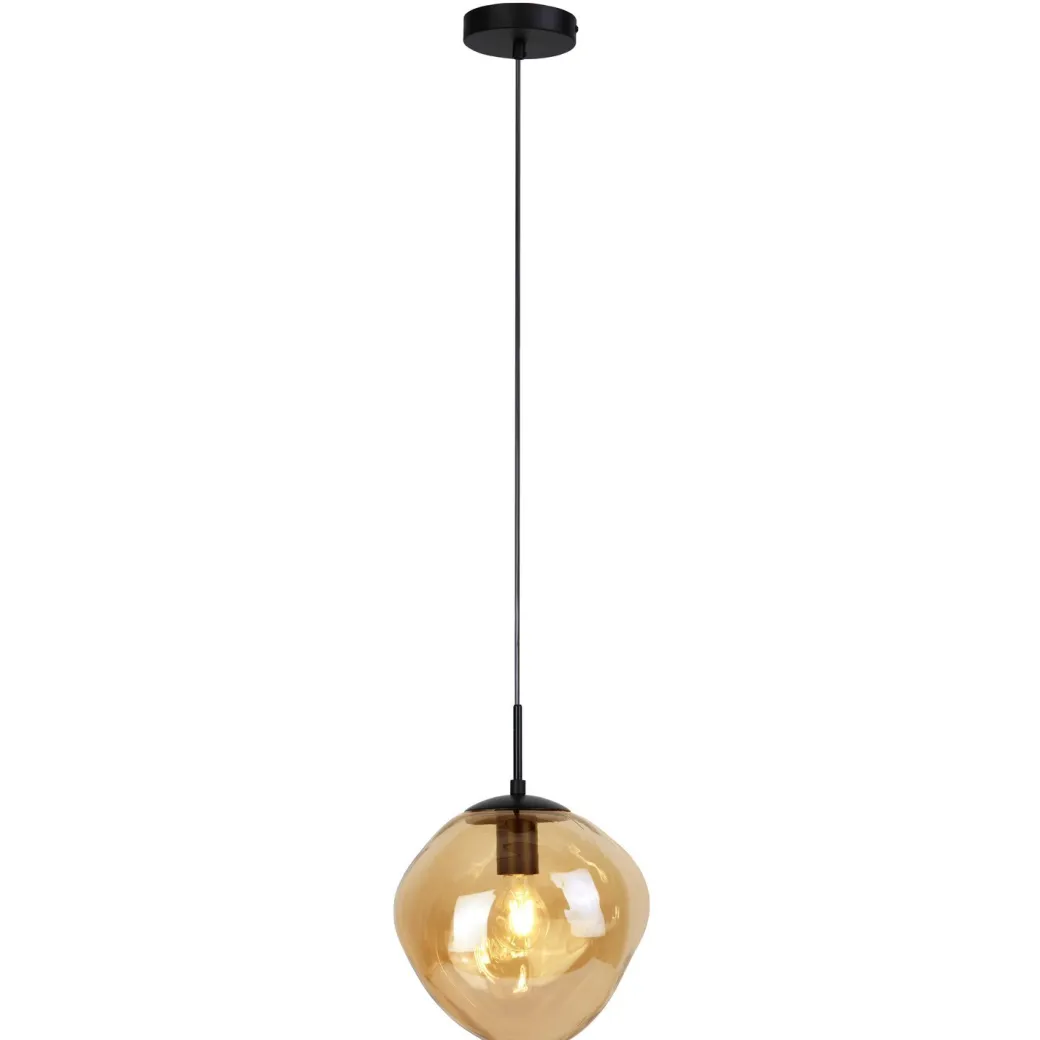 Pronto Wonen Hanglamp Macato zwart amber glas 1-lichts