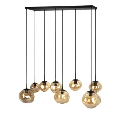 Pronto Wonen Hanglamp Macato zwart amber glas 8-lichts