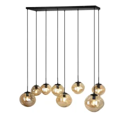 Pronto Wonen Hanglamp Macato zwart amber glas 8-lichts