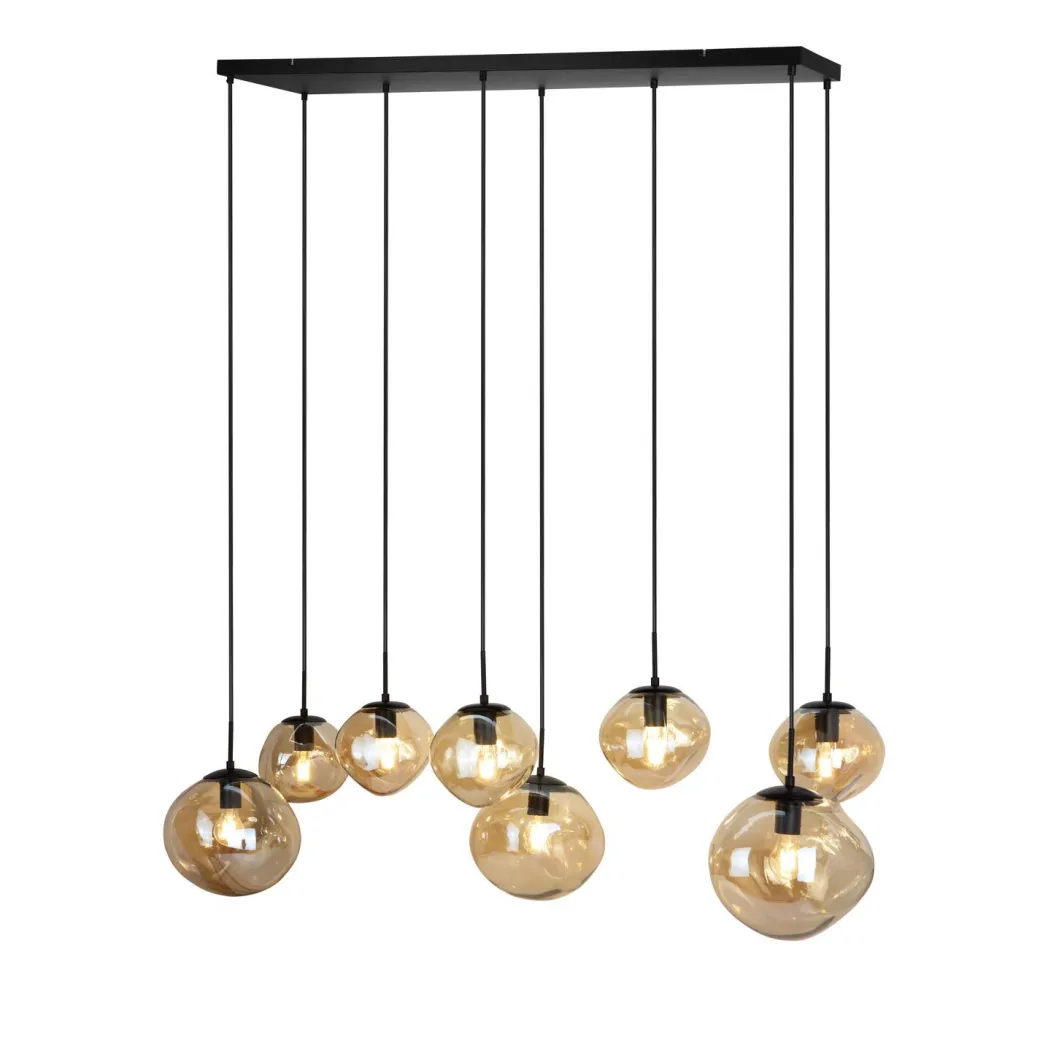 Pronto Wonen Hanglamp Macato zwart amber glas 8-lichts