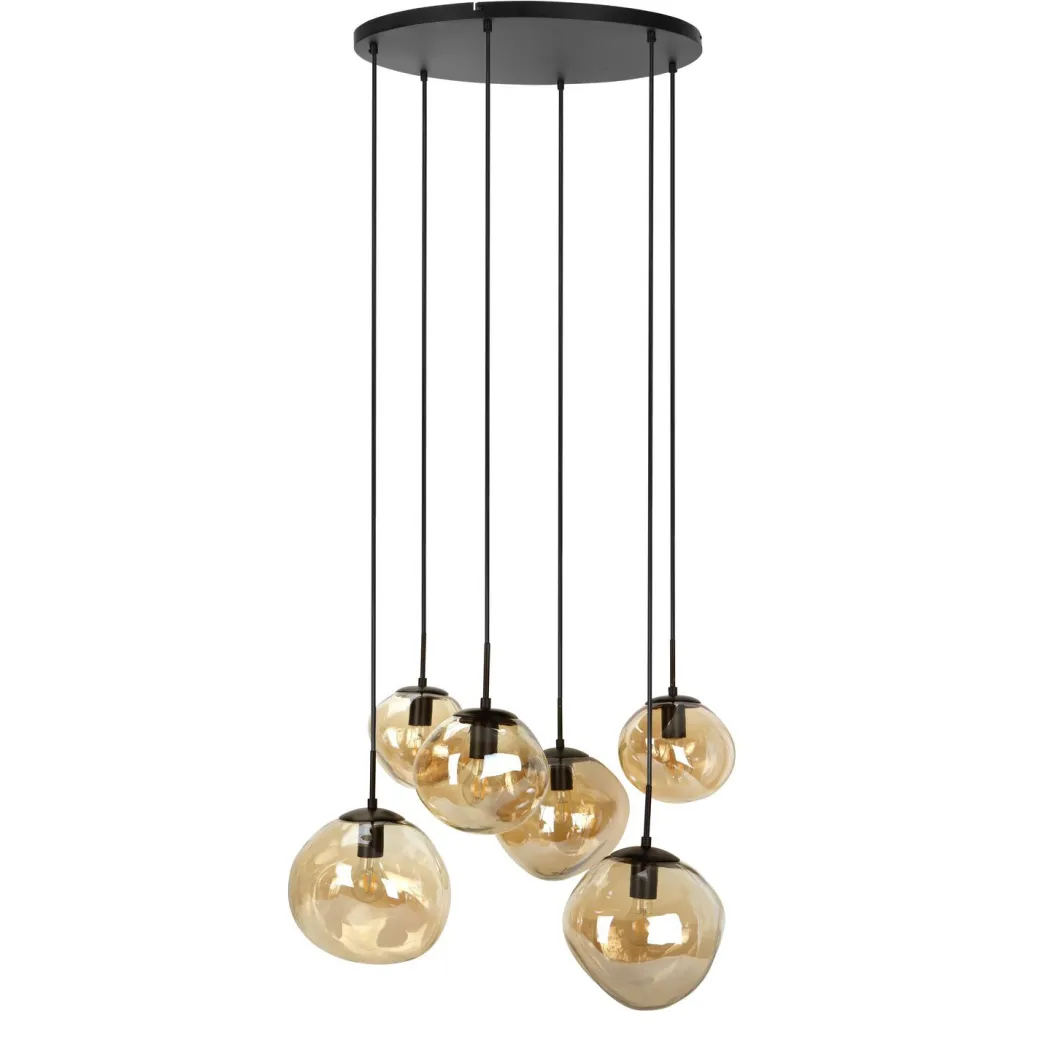Discount Pronto Wonen Hanglamp Macato zwart amber glas 6-lichts