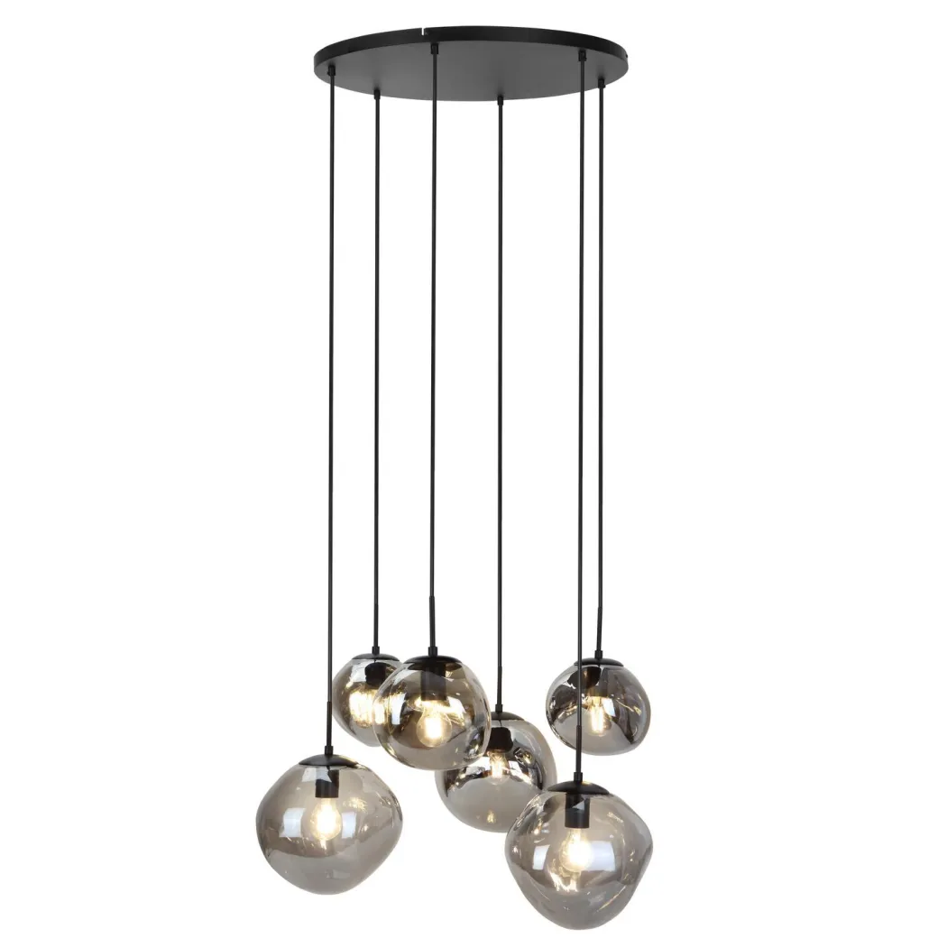 Sale Pronto Wonen Hanglamp Macato zwart smoke glas 6-lichts
