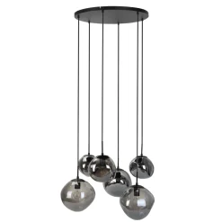 Sale Pronto Wonen Hanglamp Macato zwart smoke glas 6-lichts