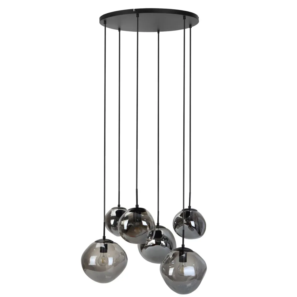 Sale Pronto Wonen Hanglamp Macato zwart smoke glas 6-lichts