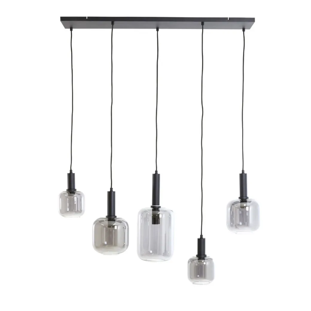 Hot Pronto Wonen Hanglamp Peglio glas smoke zwart 5-lichts