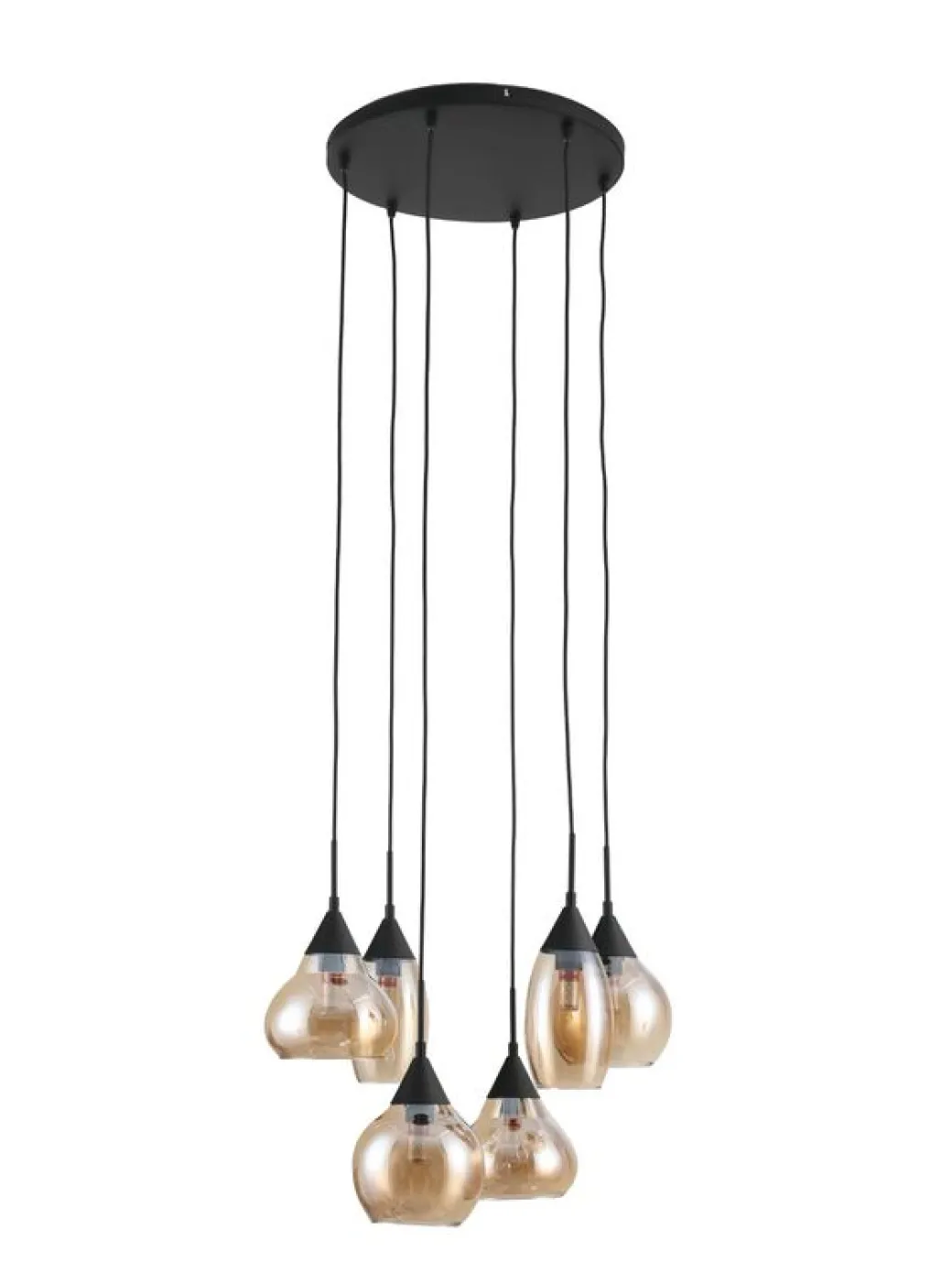 Best Pronto Wonen Hanglamp zwart amber glas 6-lichts - Lungo