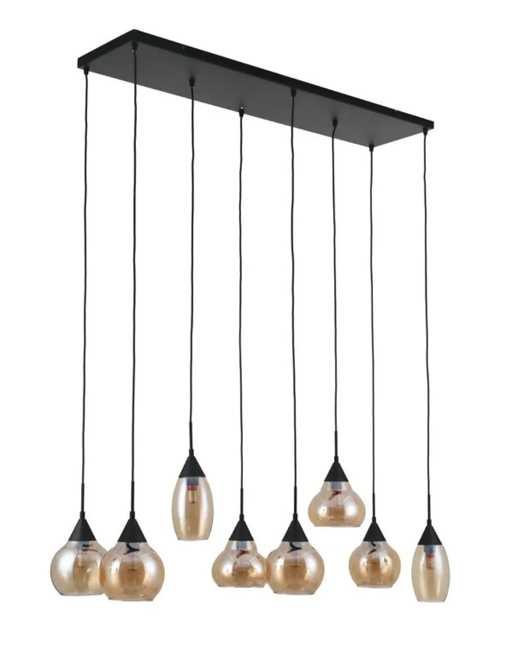 Pronto Wonen Hanglamp zwart amber glas 8-lichts - Lungo