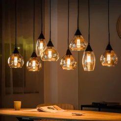 Pronto Wonen Hanglamp zwart amber glas 8-lichts - Lungo