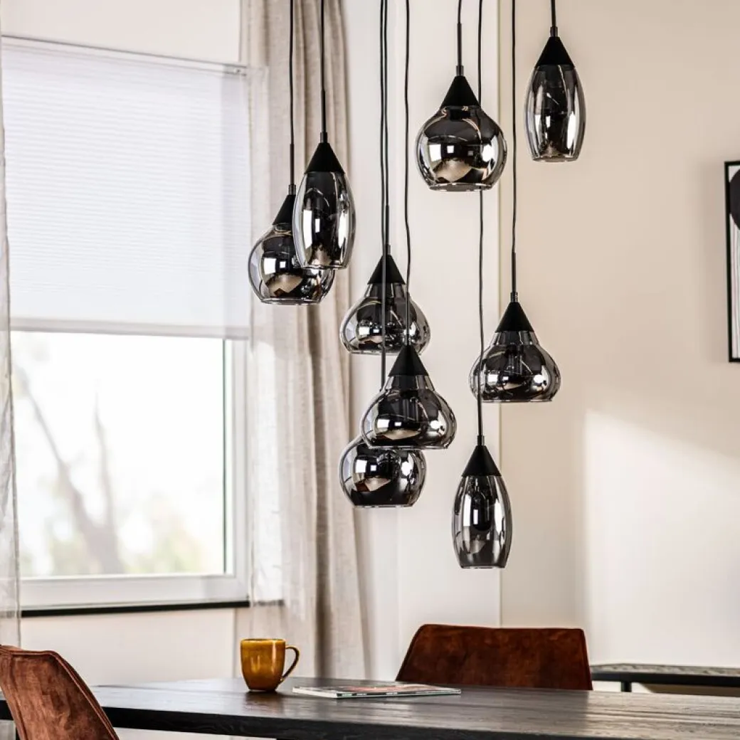 Online Pronto Wonen Hanglamp zwart smoke glas 9-lichts - Lungo
