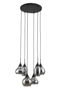 Outlet Pronto Wonen Hanglamp zwart smoke glas 6-lichts - Lungo