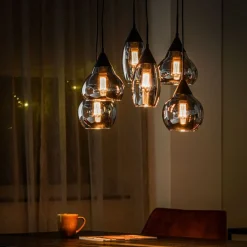 Outlet Pronto Wonen Hanglamp zwart smoke glas 6-lichts - Lungo