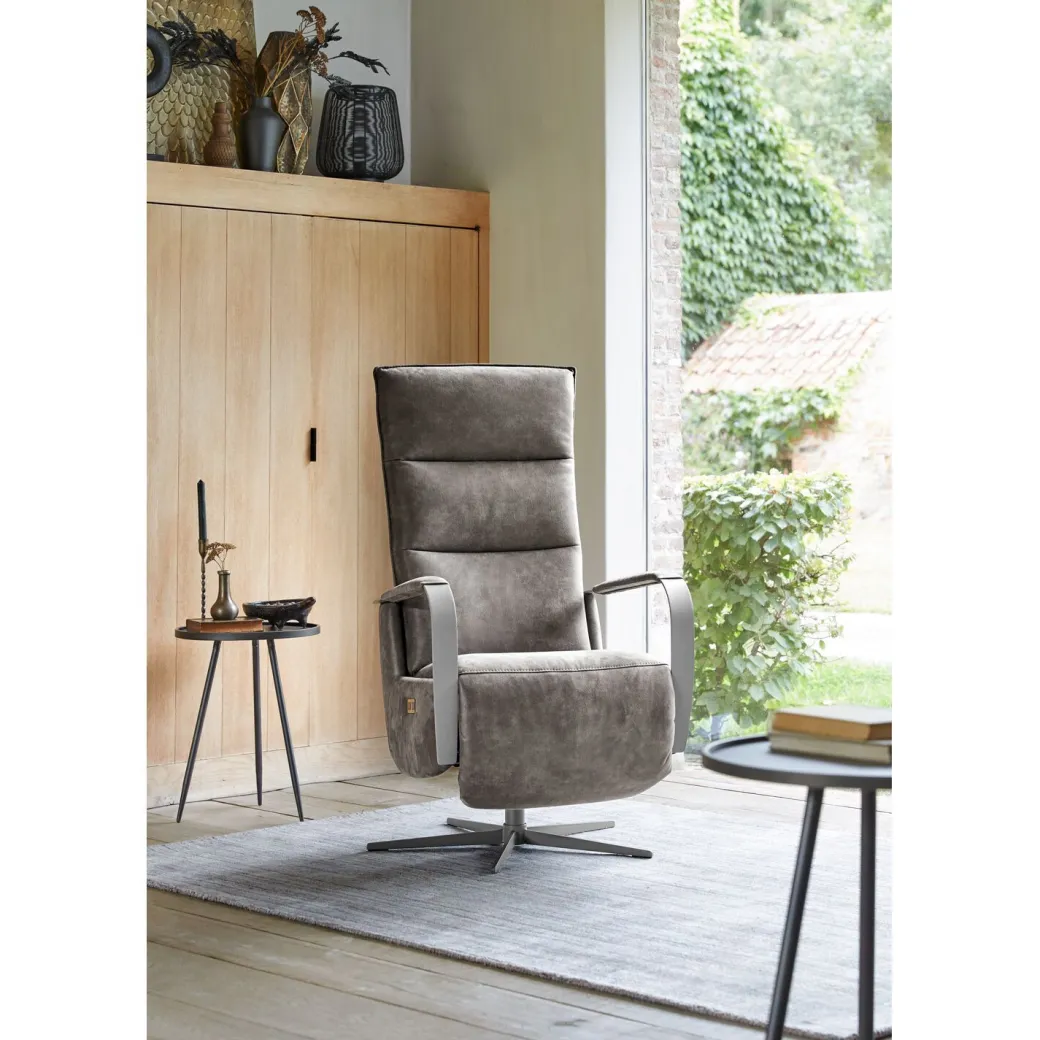 Outlet Pronto Wonen Relaxfauteuil Seduto elektrisch microleder donkergrijs