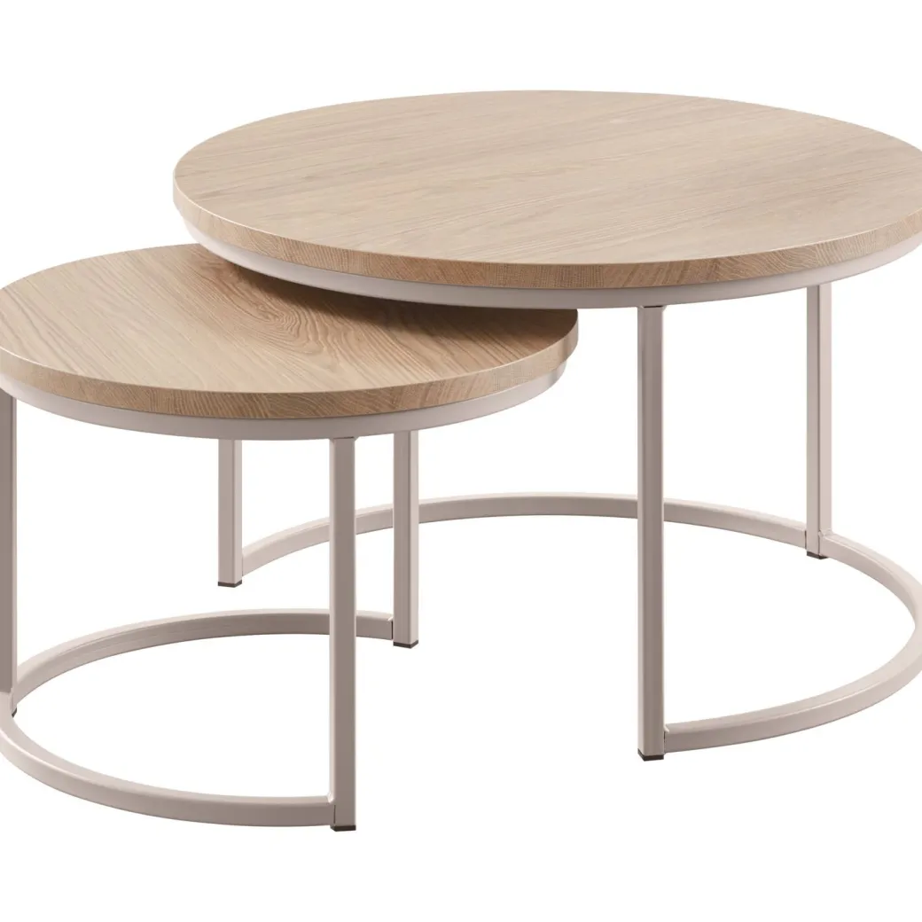 Pronto Wonen Salontafelset Lunata 55 en 75 cm rond misty oak