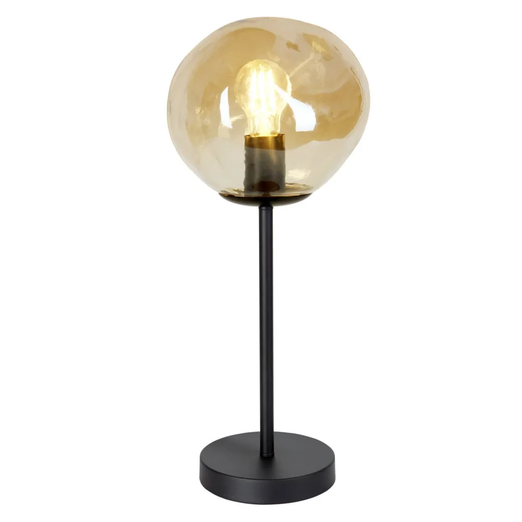Online Pronto Wonen Tafellamp Macato zwart amber glas 1-lichts