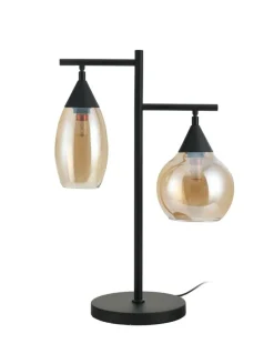New Pronto Wonen Tafellamp zwart amber glas 2-lichts - Lungo