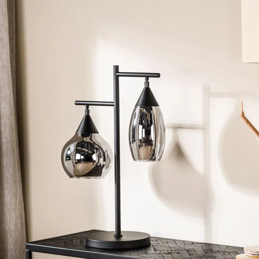 New Pronto Wonen Tafellamp zwart smoke glas 2-lichts - Lungo
