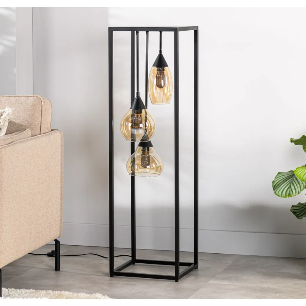 Outlet Pronto Wonen Vloerlamp frame amber glas 3-lichts - Lungo