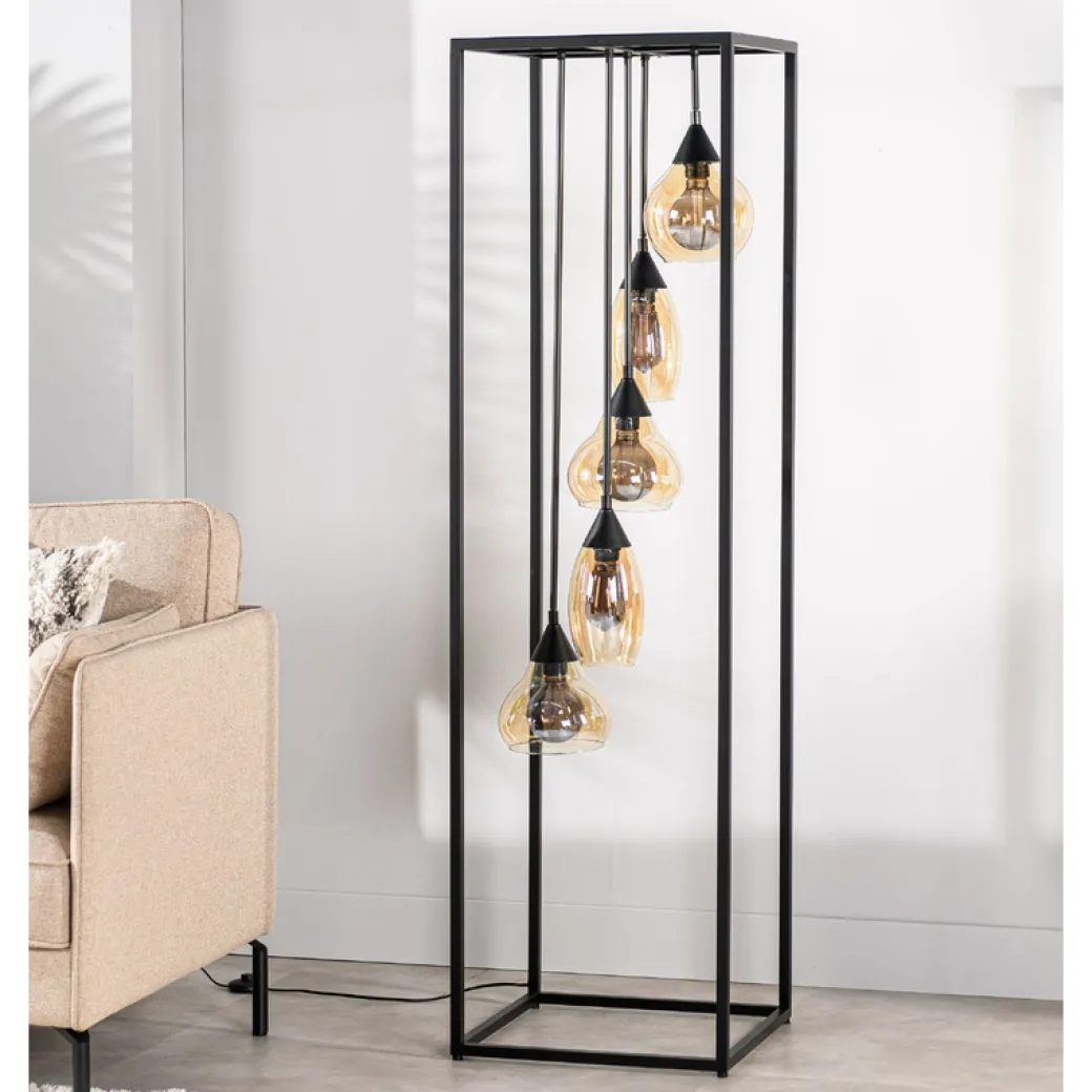 Outlet Pronto Wonen Vloerlamp frame amber glas 5-lichts - Lungo