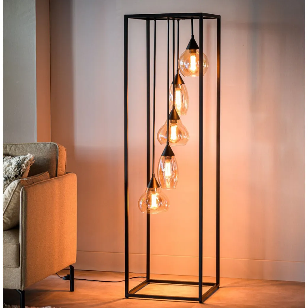 Outlet Pronto Wonen Vloerlamp frame amber glas 5-lichts - Lungo