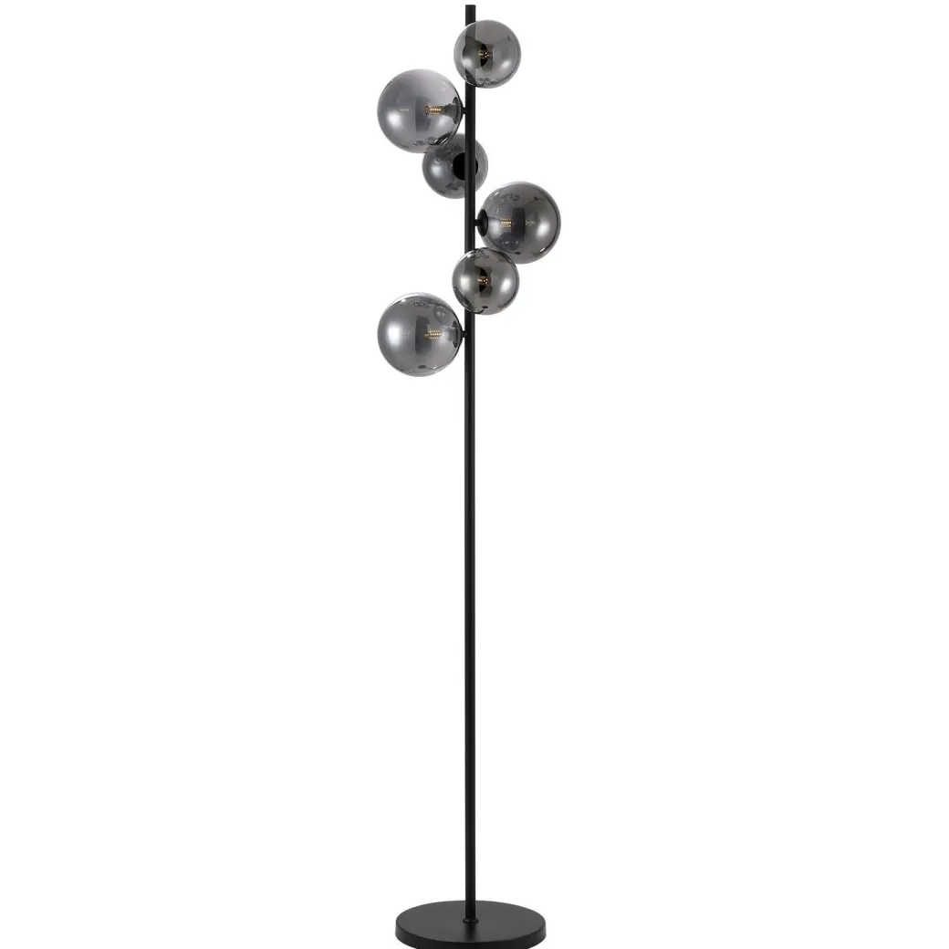Best Pronto Wonen Vloerlamp Olivento zwart smoke glas 6-lichts
