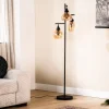 New Pronto Wonen Vloerlamp zwart amber glas 3-lichts - Lungo
