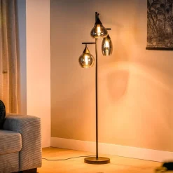 Discount Pronto Wonen Vloerlamp zwart smoke glas 3-lichts - Lungo