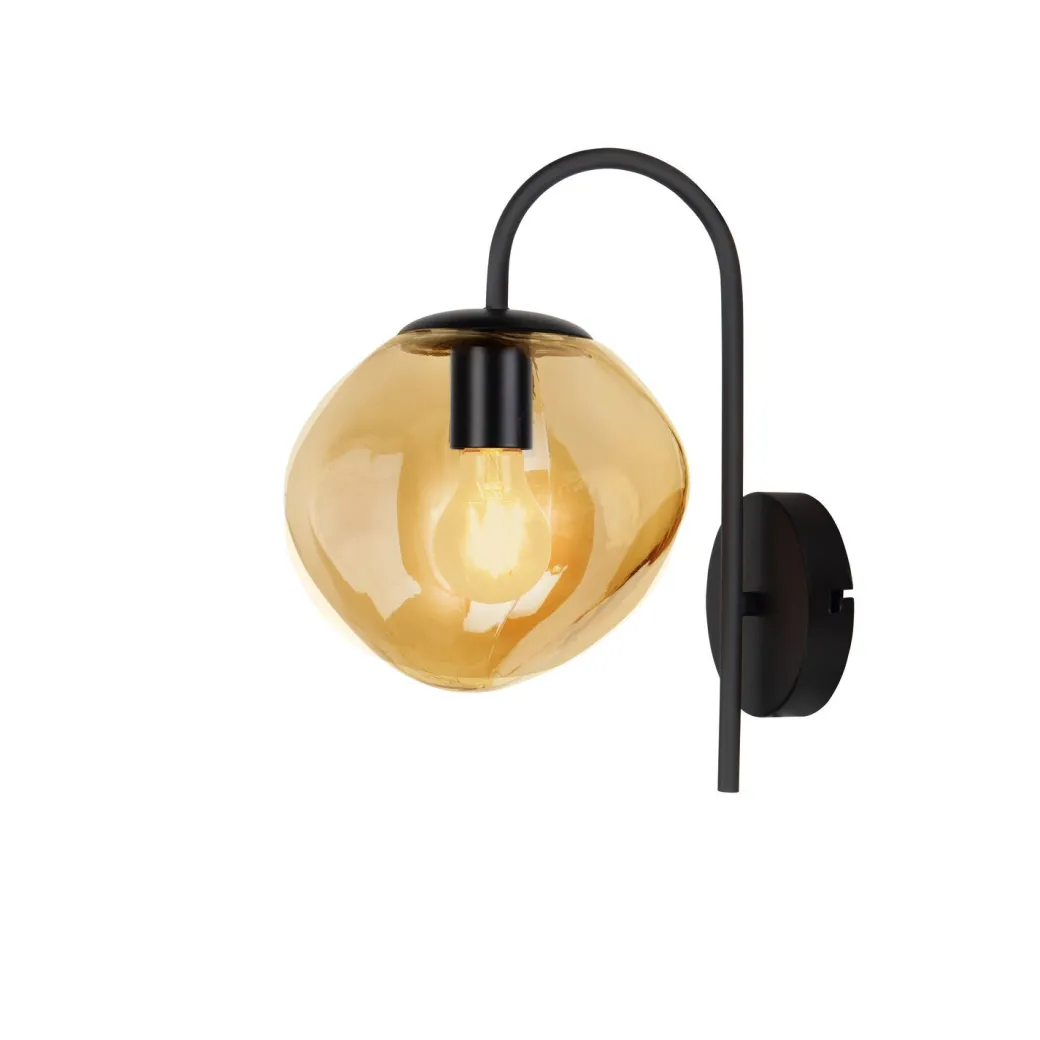Pronto Wonen Wandlamp Macato zwart amber glas 1-lichts