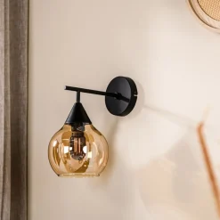 Best Pronto Wonen Wandlamp zwart amber glas 17,8 cm - Lungo