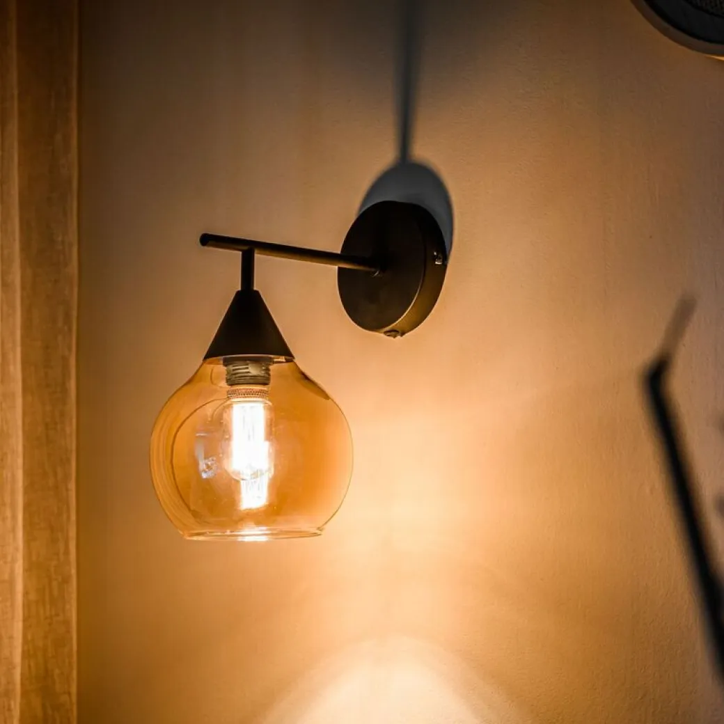 Best Pronto Wonen Wandlamp zwart amber glas 17,8 cm - Lungo