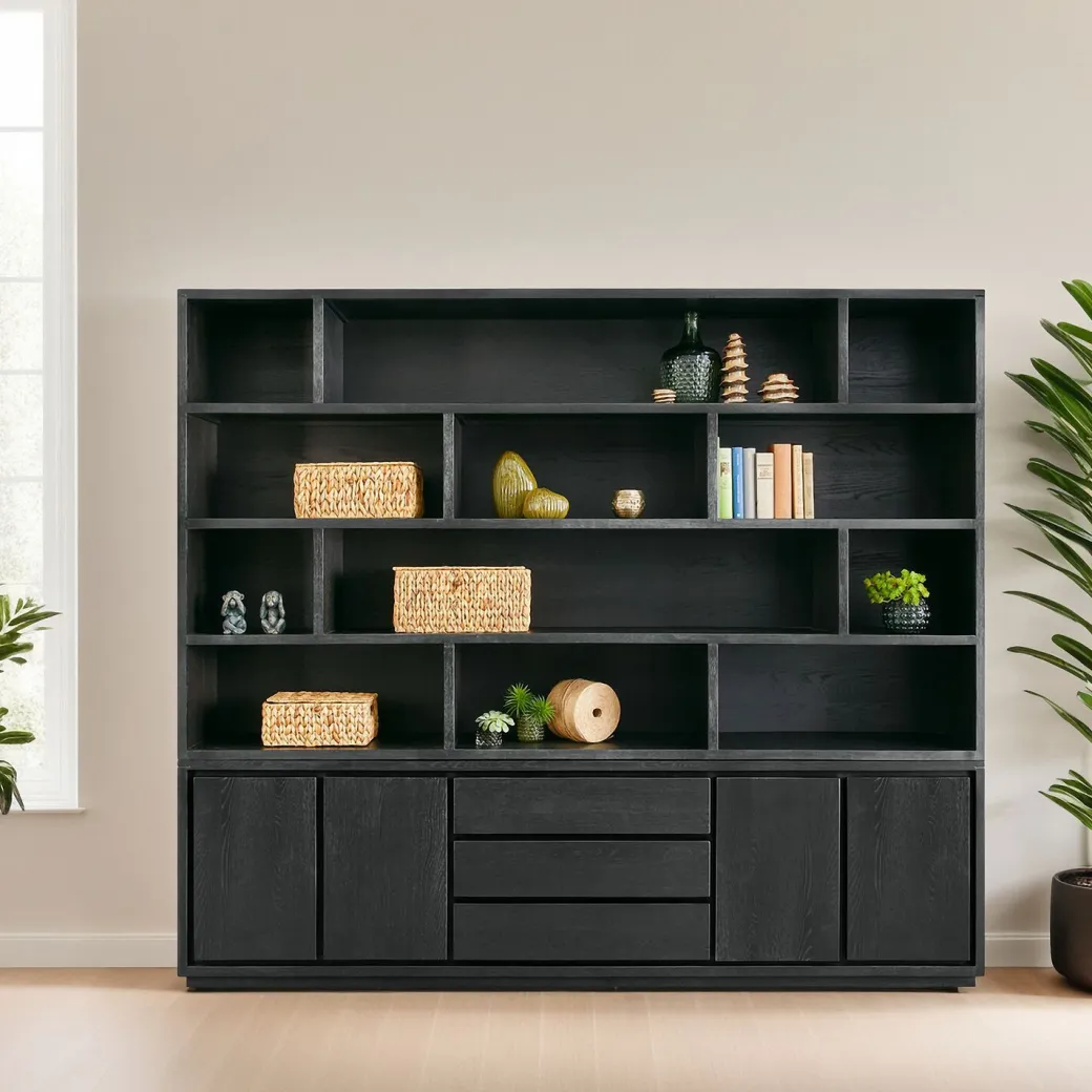 Sale Pronto Wonen Wandmeubel Lavio eiken 242 cm zwart
