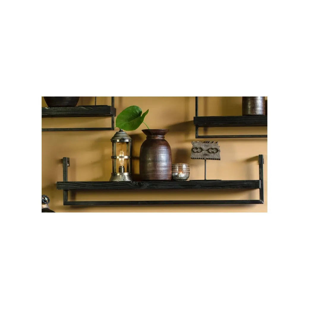 New Pronto Wonen Wandplank Pardal hout metaal 24x120 cm zwart